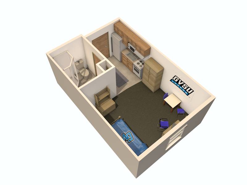 A floor plan for Grand Valley's two-bedroom Winter Hall.